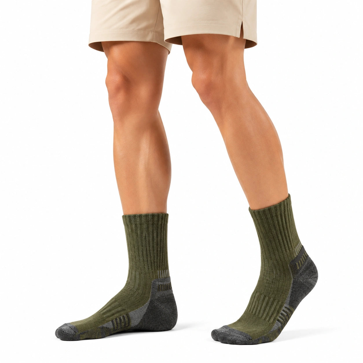 Sportsocken Größe 39-42 aus Stricktextil Olivgrün Anthrazit für Outdoor mit Rippenschaft