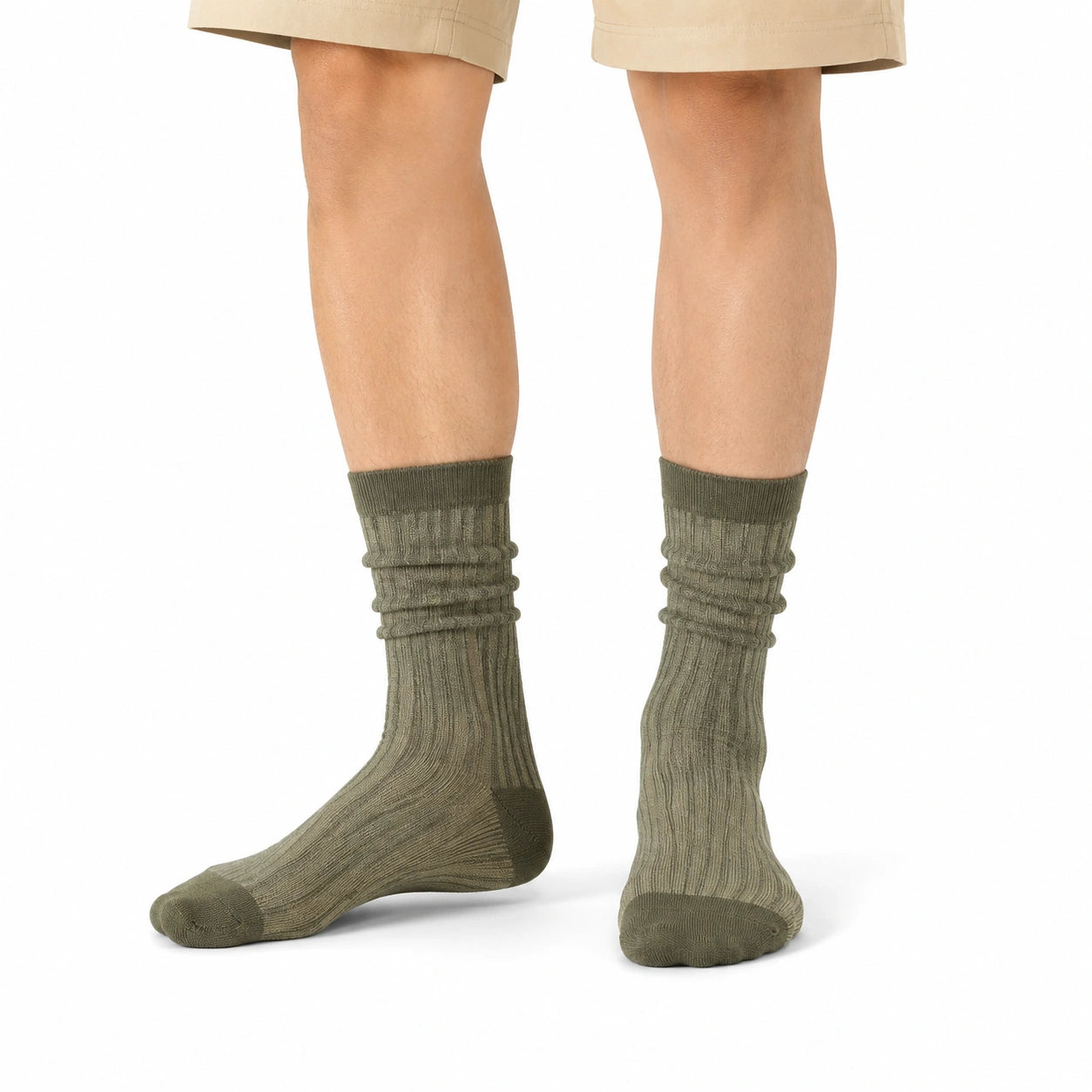 Socken 35-38 Olivgrün aus Textilstrick mit Rippstruktur