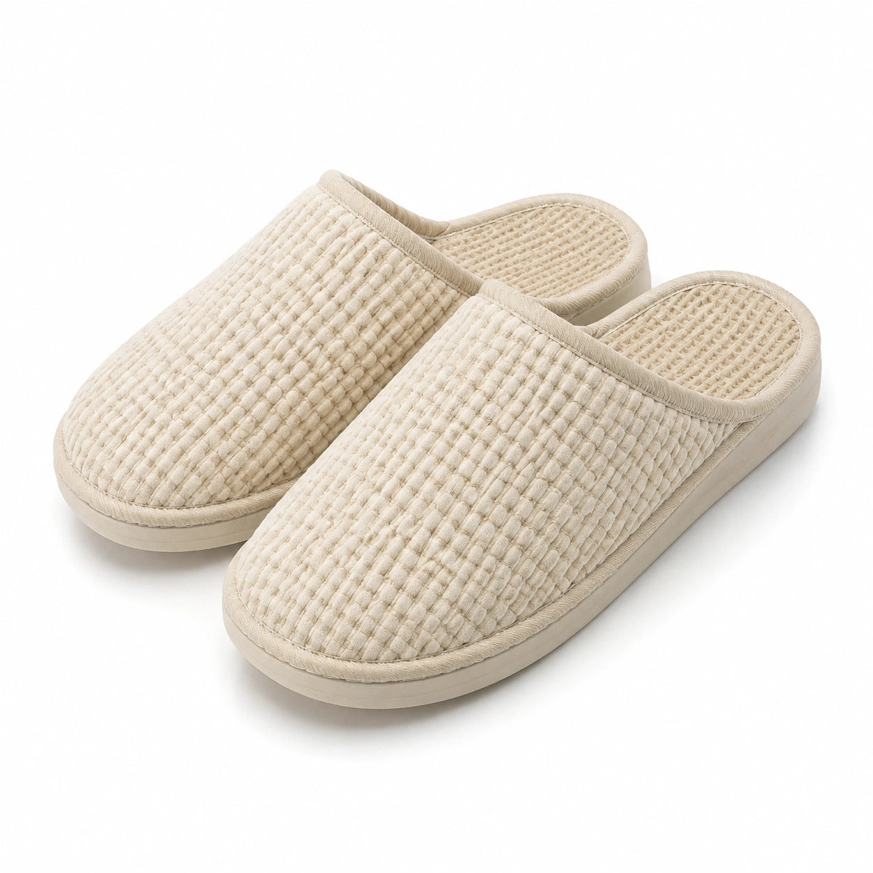 Hausschuhe Größe 40/41 aus Textil in Beige mit strukturierter Oberfläche für den Innenbereich
