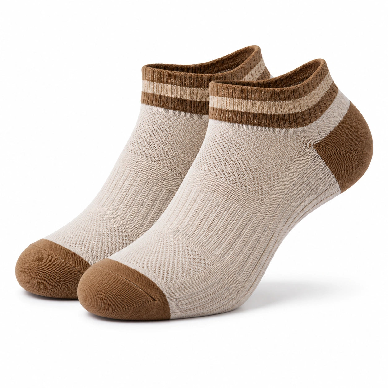 Knöchelsocken Größe 35-38 Textil Beige Braun gerippt