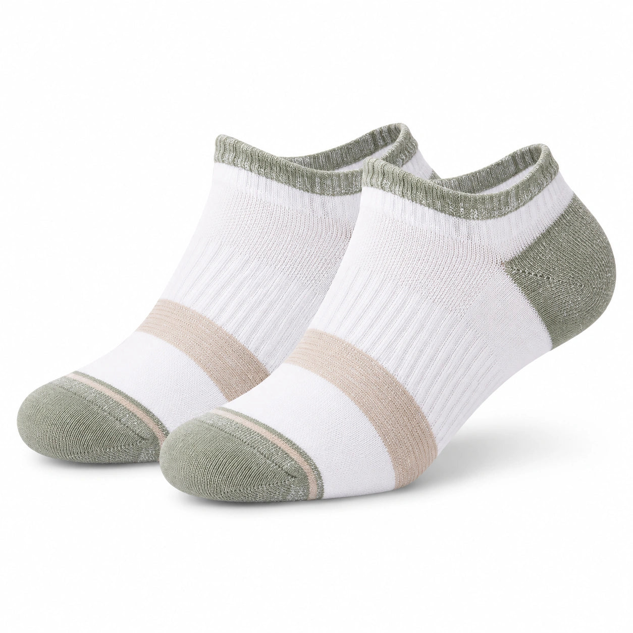 Sneakersocken 43-46 aus Textil Weiß Grün Beige mit Rippstruktur