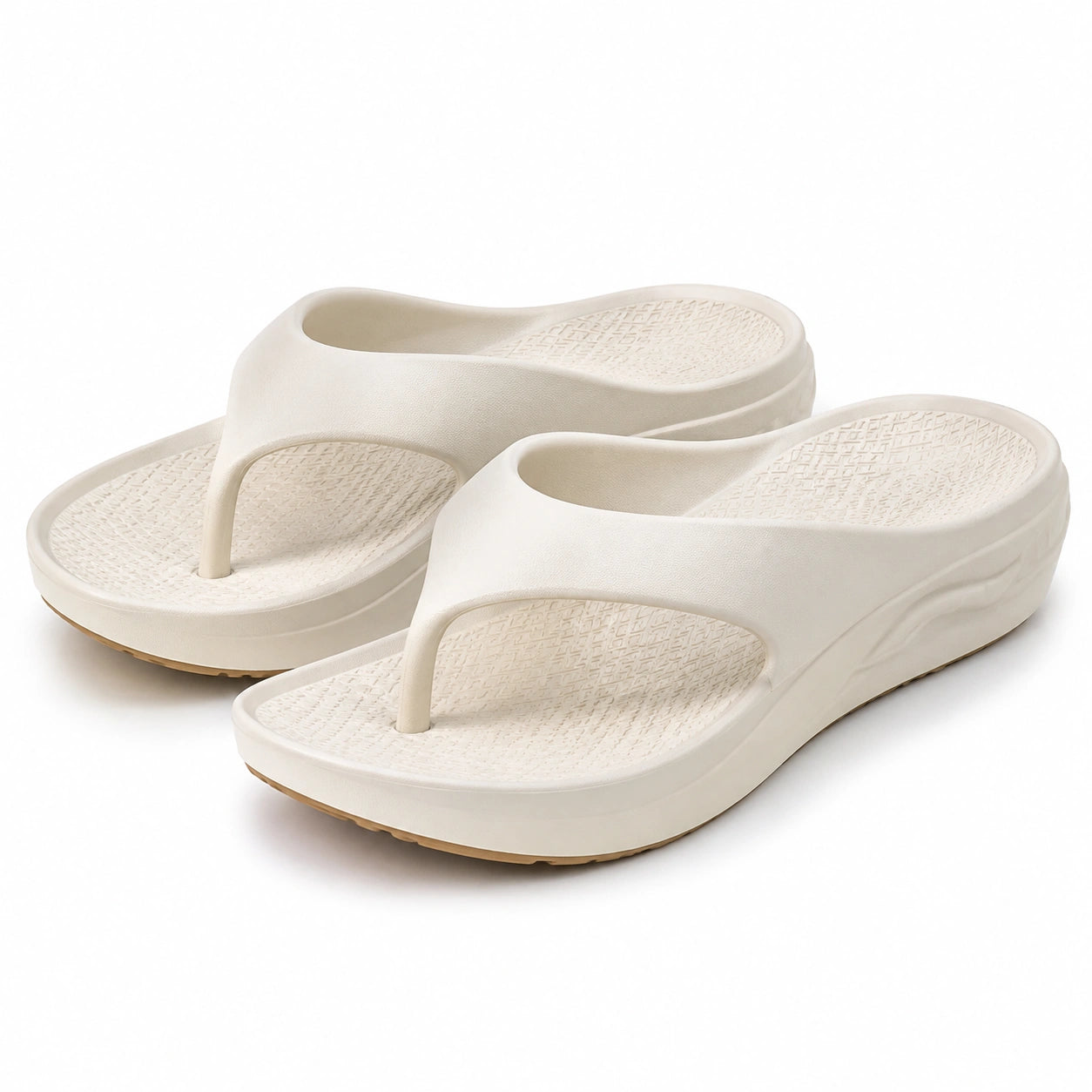 Zehentrenner Damen 38/39 aus Synthetikschaum Cremeweiß mit Plateau-Sohle