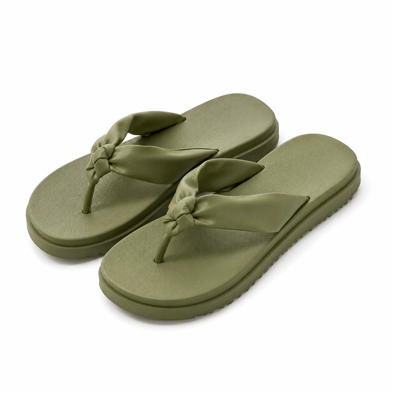 Zehentrenner Damen Größe 40/41 Olivgrün Synthetik mit Knotendetail und profilierter Sohle
